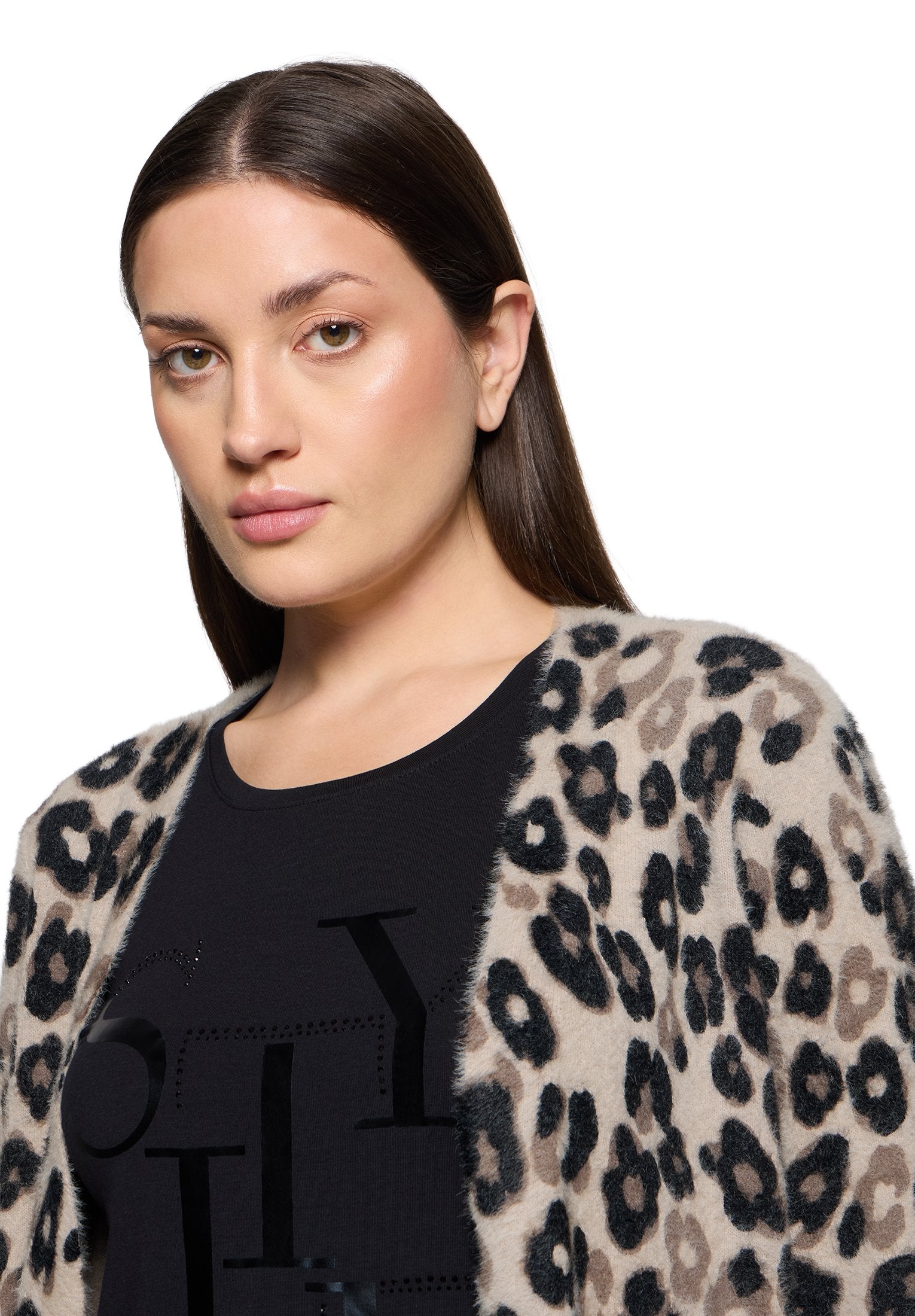 Longstrickjacke (Taupe/black)