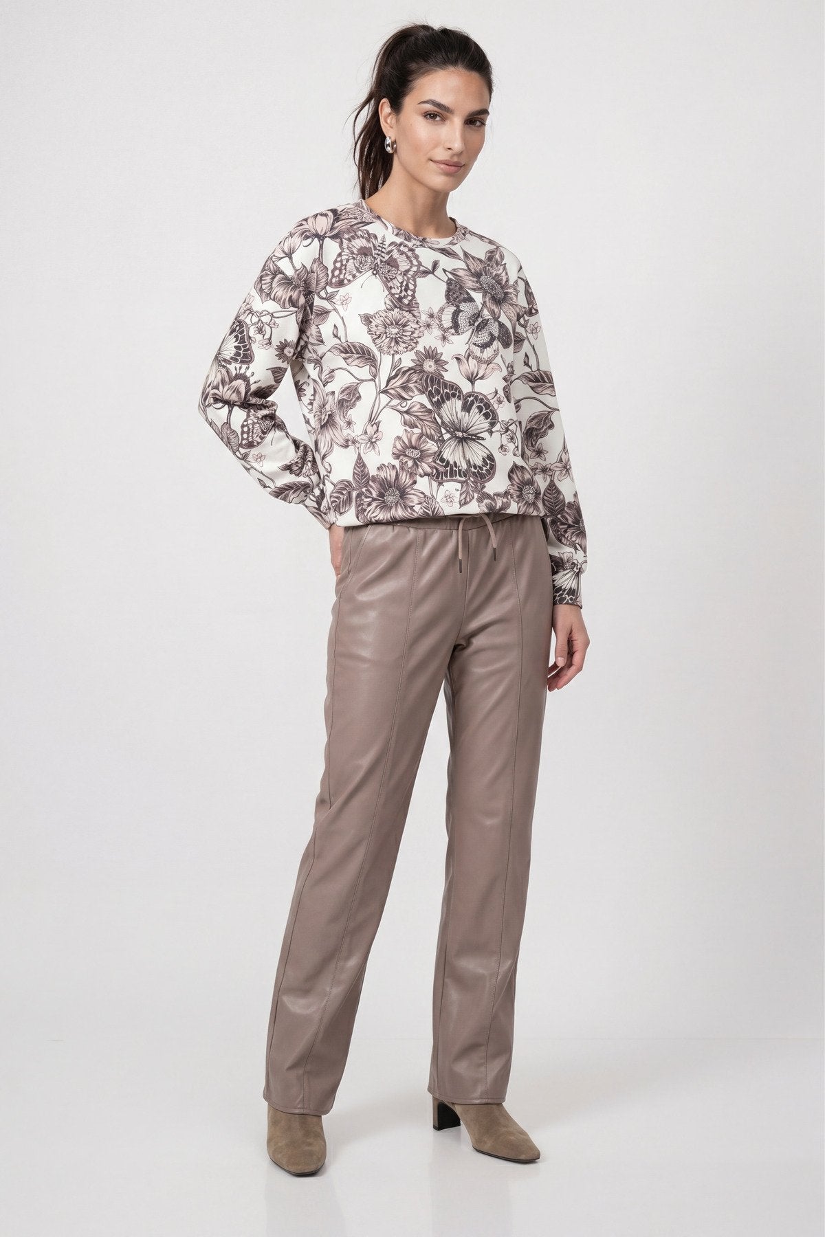 Sweatshirt mit Blumenmuster (Taupe Gemustert)
