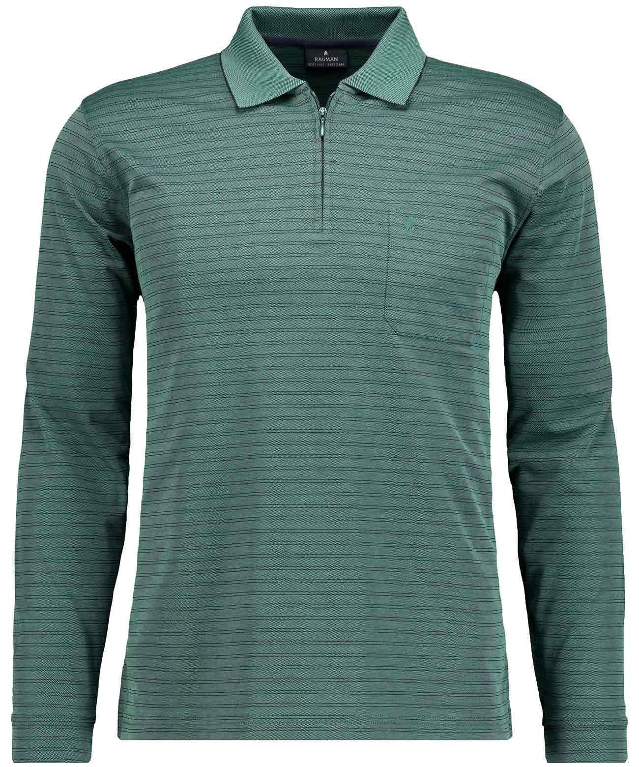Fineliner-Poloshirt mit Reissverschluss, Langarm (Moosgrun)