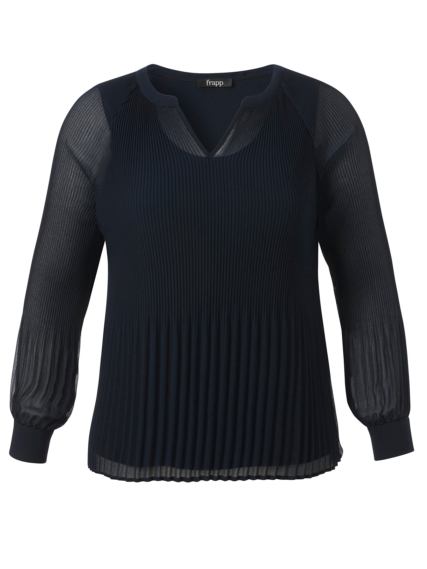 Bluse V-Ausschnitt 1/1 Arm Plissee (Navy)