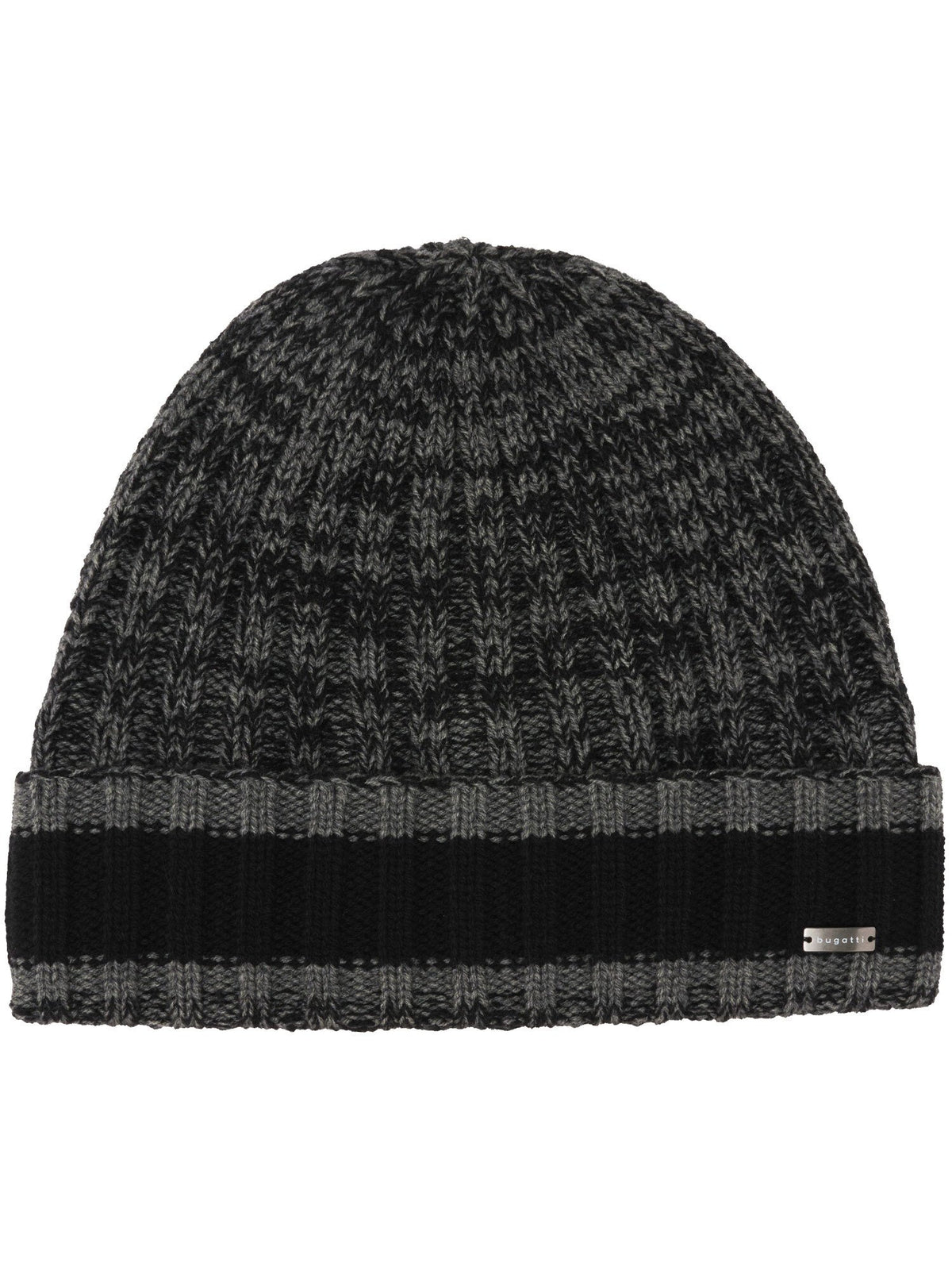 Polyacryl Kopfbedeckung Melierte bugatti Beanie mit farblich abgesetzem Umschlag (Black)