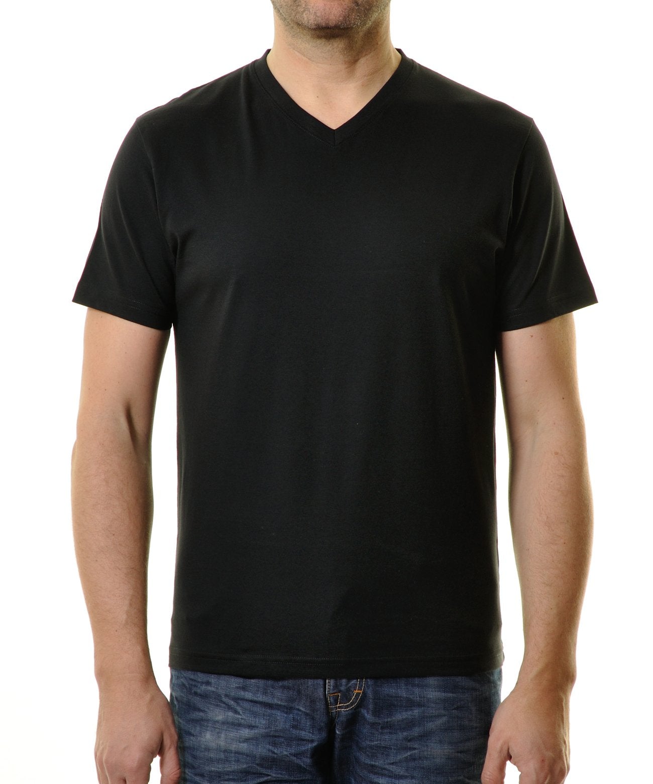 RAGMAN Doppelpack - 2 T-Shirts mit V-Ausschnitt (Schwarz)