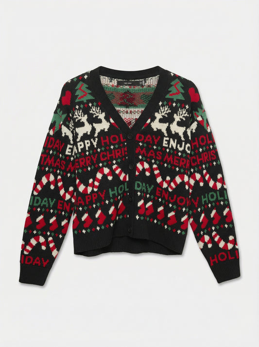 Vmxmas Holiday Ls V-neck Cardigan Xmas (Black/w. V)