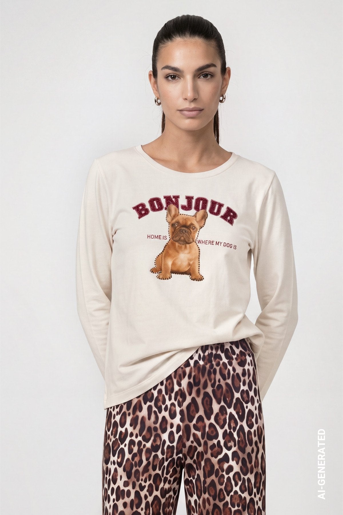 Langarmshirt mit Print (Antique White)