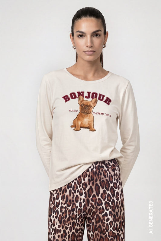 Langarmshirt mit Print (Antique White)