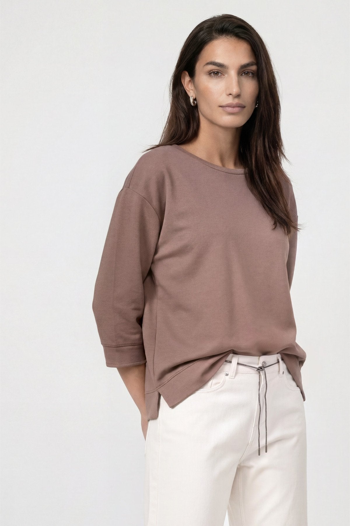 Sweatshirt mit Schmuckknopf (Taupe)