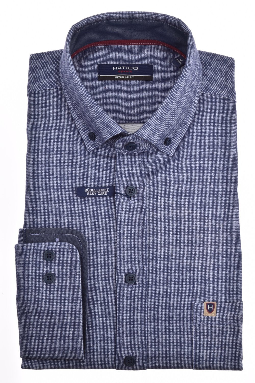 HATICO- Sport Hemd Regular Fit Langarm (Druck Mittelblau)