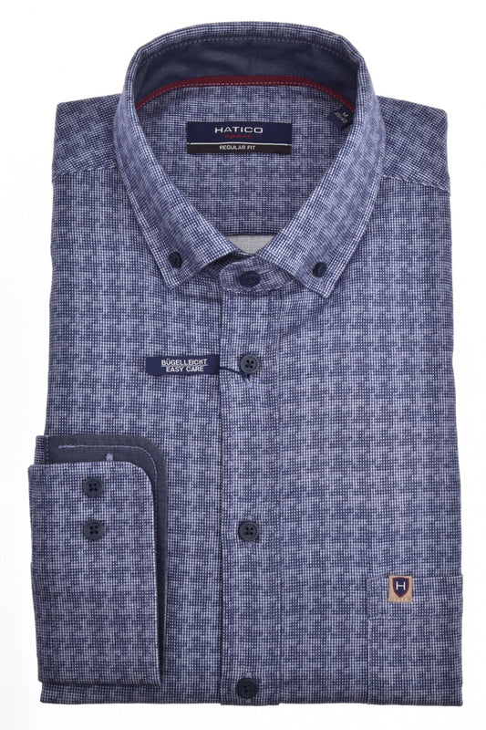 HATICO- Sport Hemd Regular Fit Langarm (Druck Mittelblau)