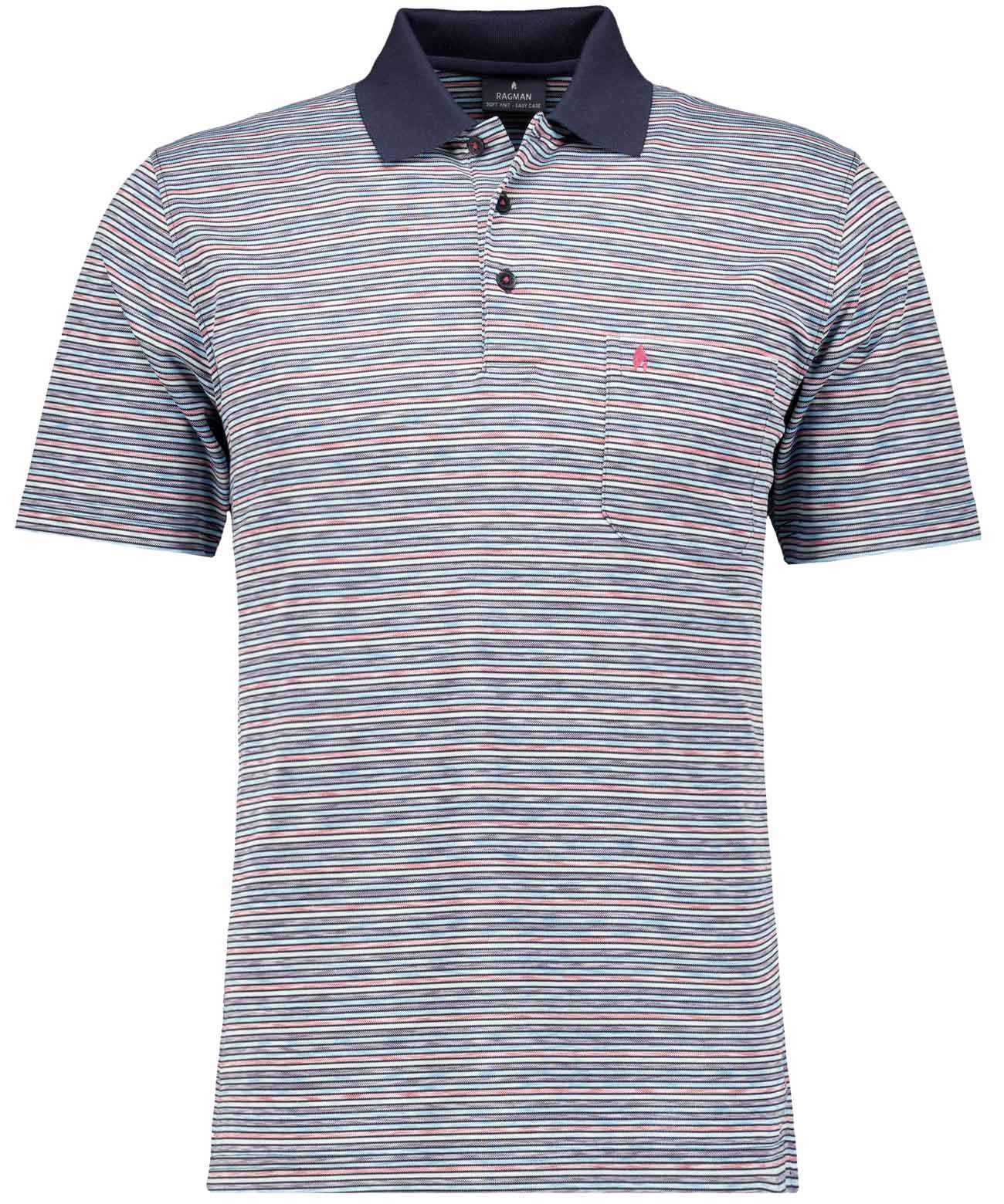 Softknit-Polo gestreift, kurzarm (Blau Mel)
