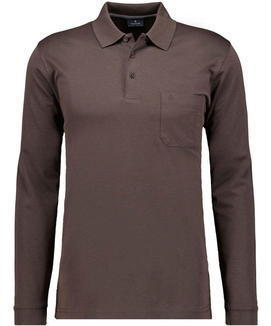 Softknit-Polo mit Brusttasche, Langarm (Mokka)