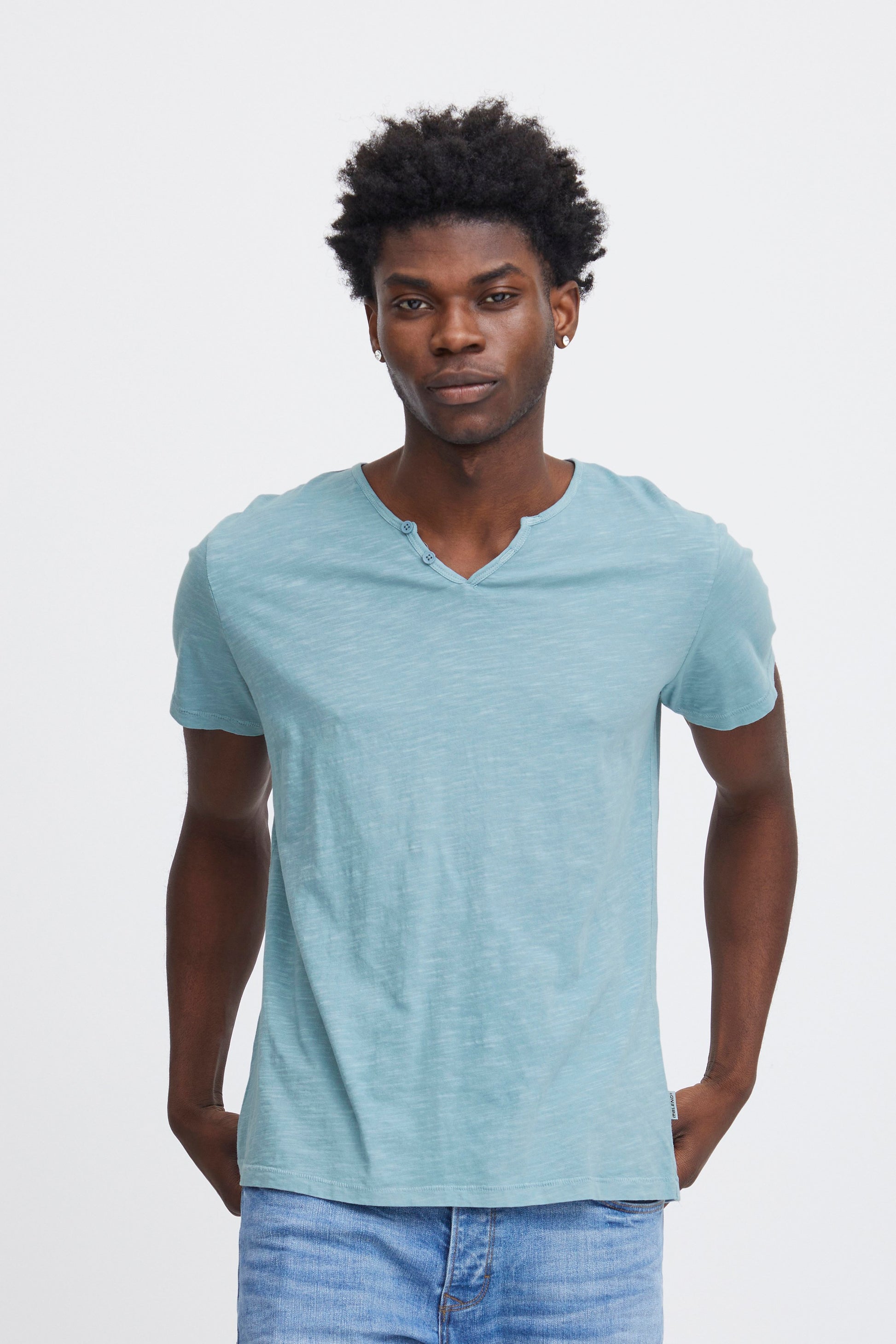 BHAshton split neck tee (Dusty Blue)
