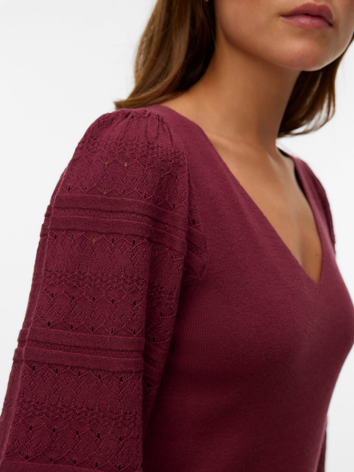 Vmnewlimone Ls V-neck Pullover Boo (Windsor Wine)