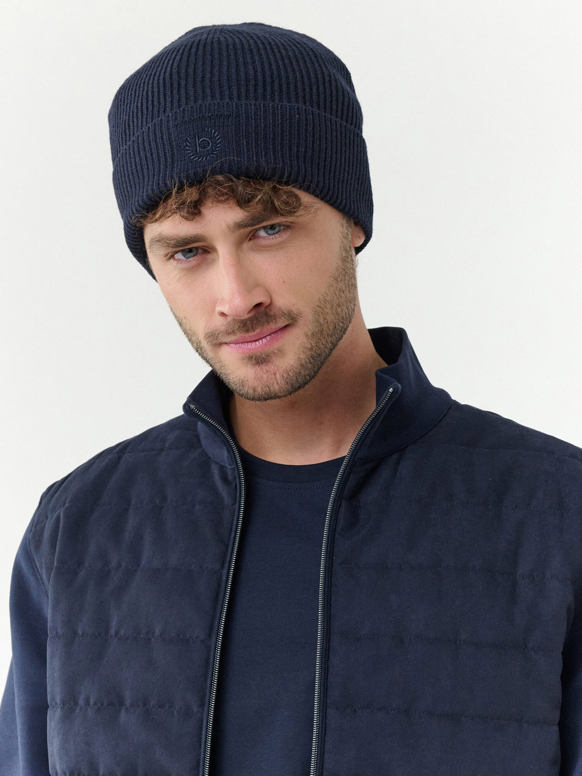 Polyacryl Kopfbedeckung Winddichte bugatti Rippstrick-Mütze (Navy)