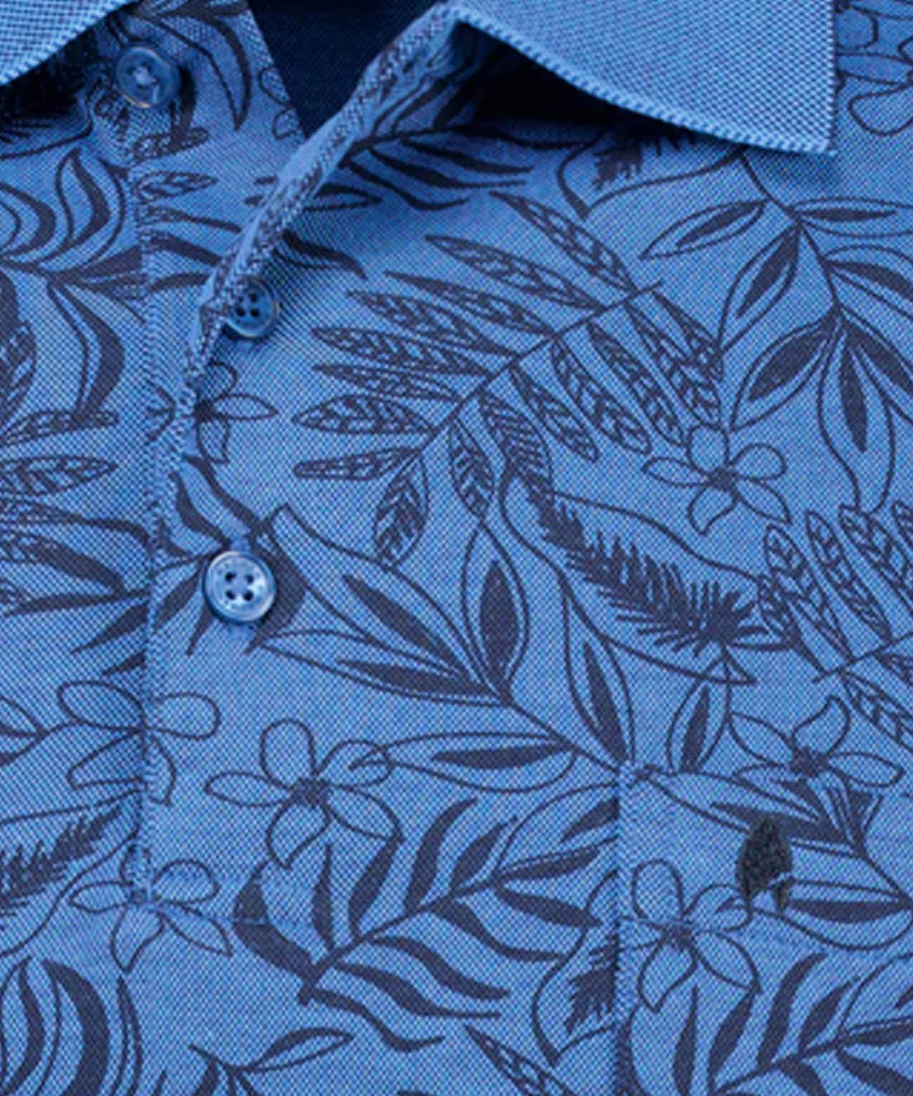 Softknit-Polo mit Alloverprint, kurzarm (Blau)
