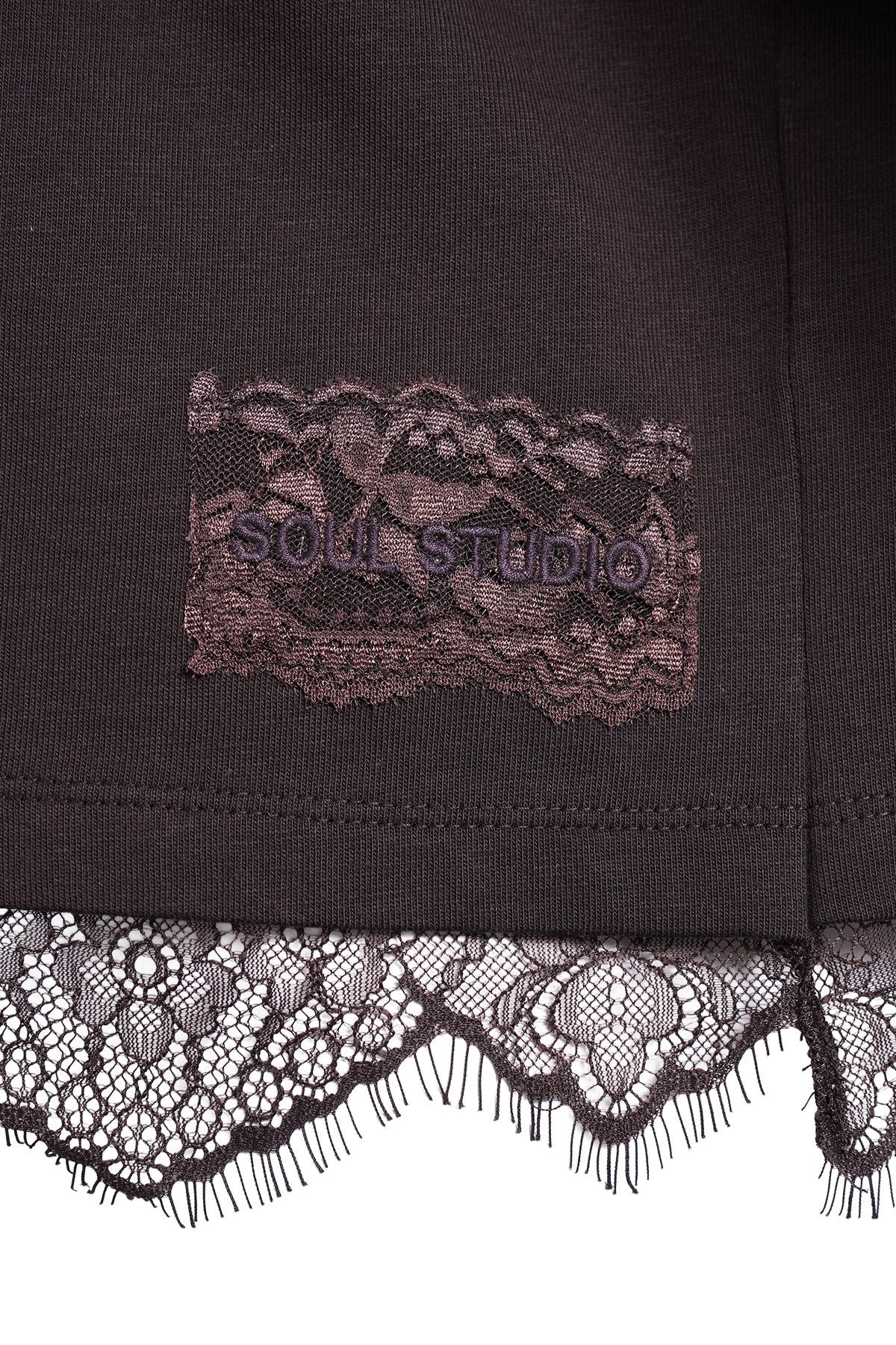Boxy T-Shirt Lace Hem (Dark Choc)