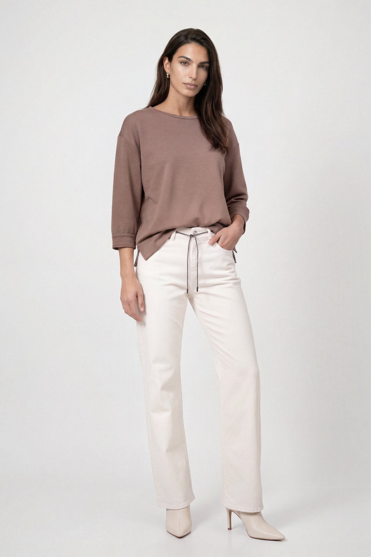 Sweatshirt mit Schmuckknopf (Taupe)