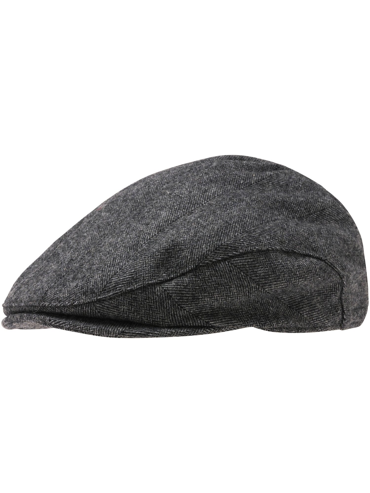 Polyester Kopfbedeckung bugatti Flatcap mit Fischgrät-Design mit Wollanteil (Charcoal)