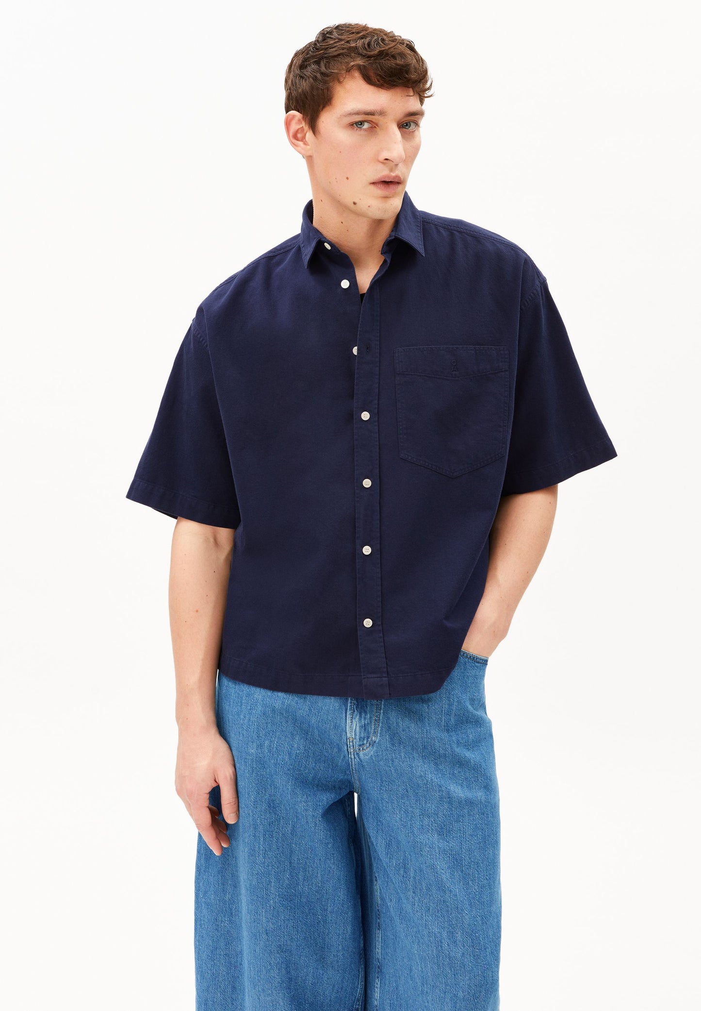 Cotton Lino Shortsleeve Shirt (Tinted Navy)
