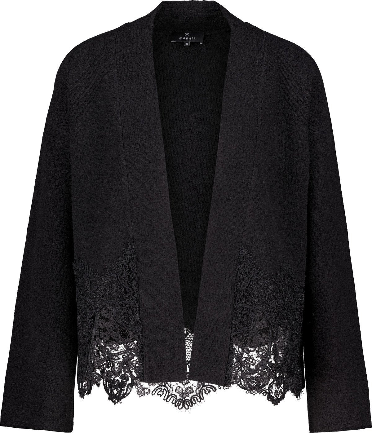 Strickjacke mit Spitzenborte (Schwarz)