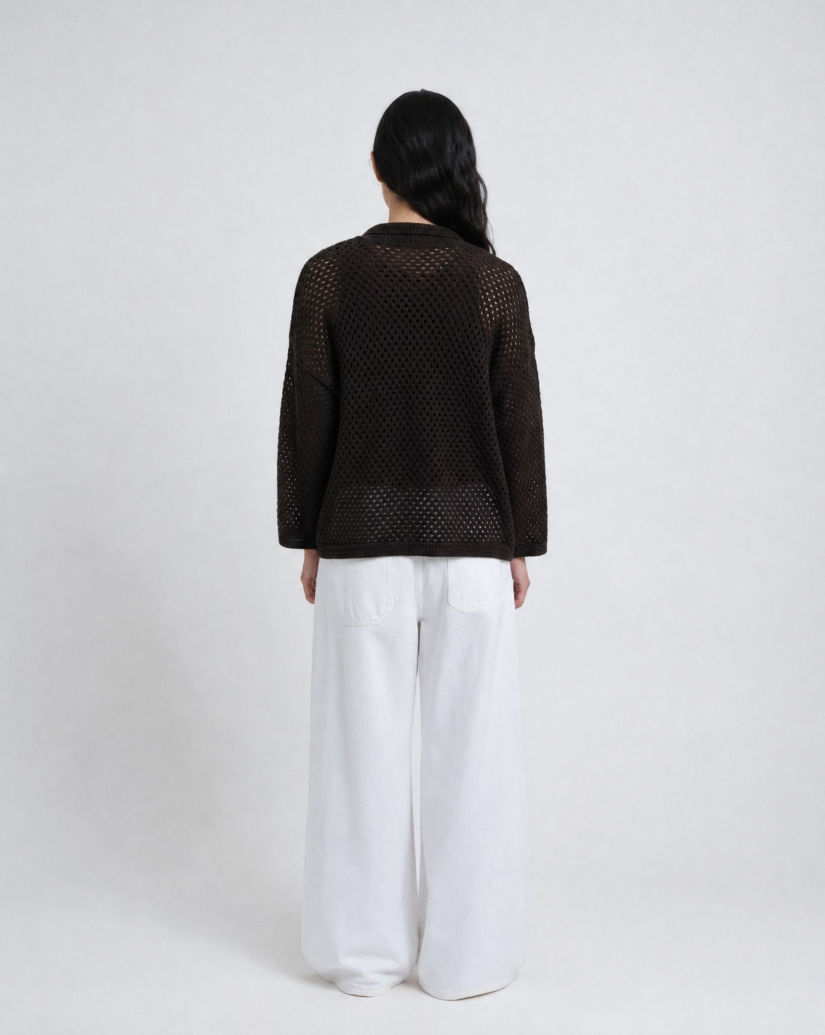 Crochet Polo Collar Pullover (Dark Choc)
