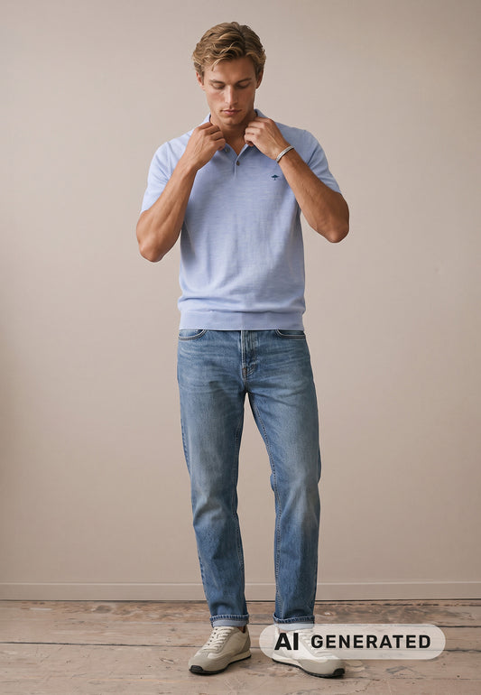 Knitted Polo, Merino (Air Blue)
