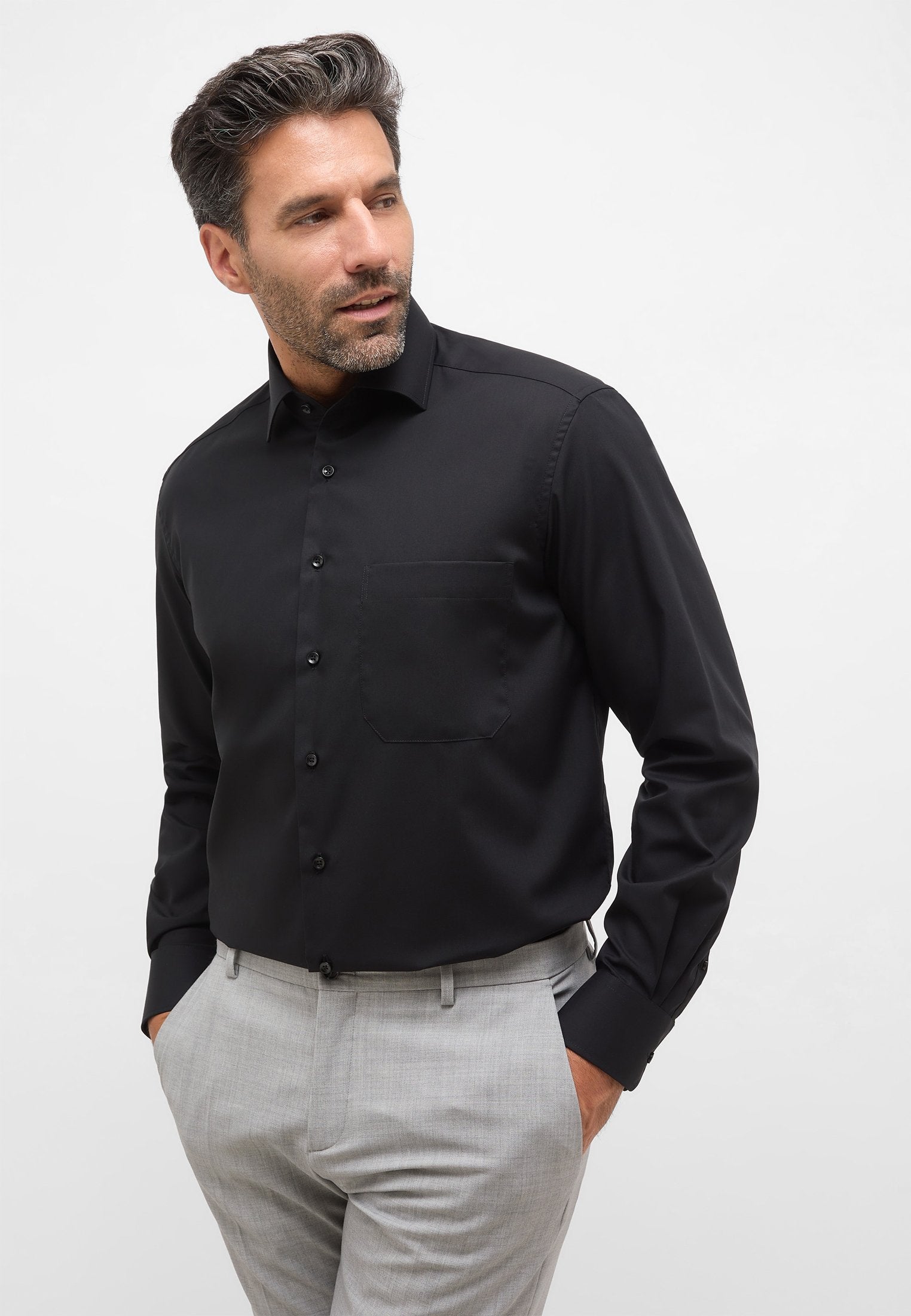 Original Shirt Popeline Langarm (Schwarz)