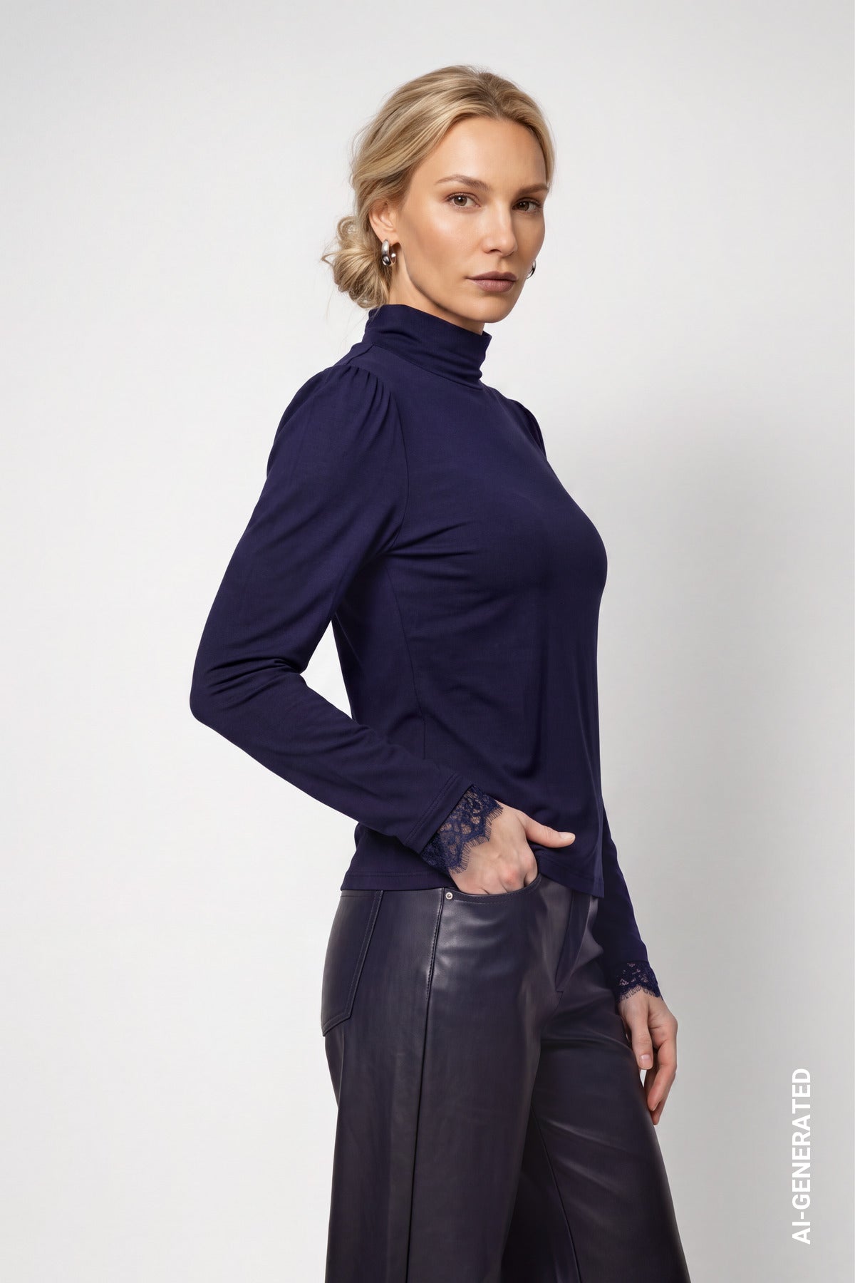 Rollkragenshirt mit Spitze (Dark Blue)