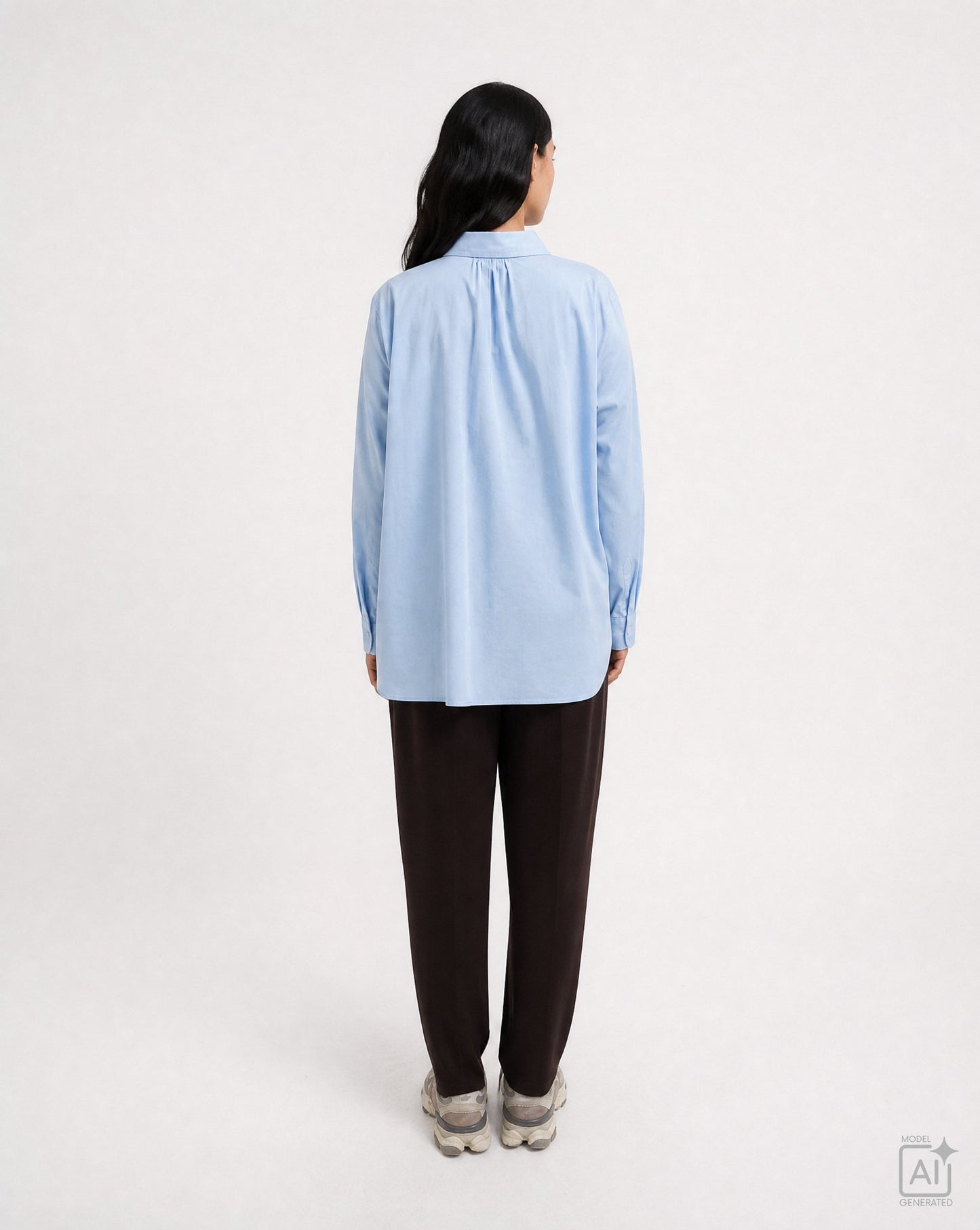 A-shape Shirt Colar Blouse Side slits (Light Blue)