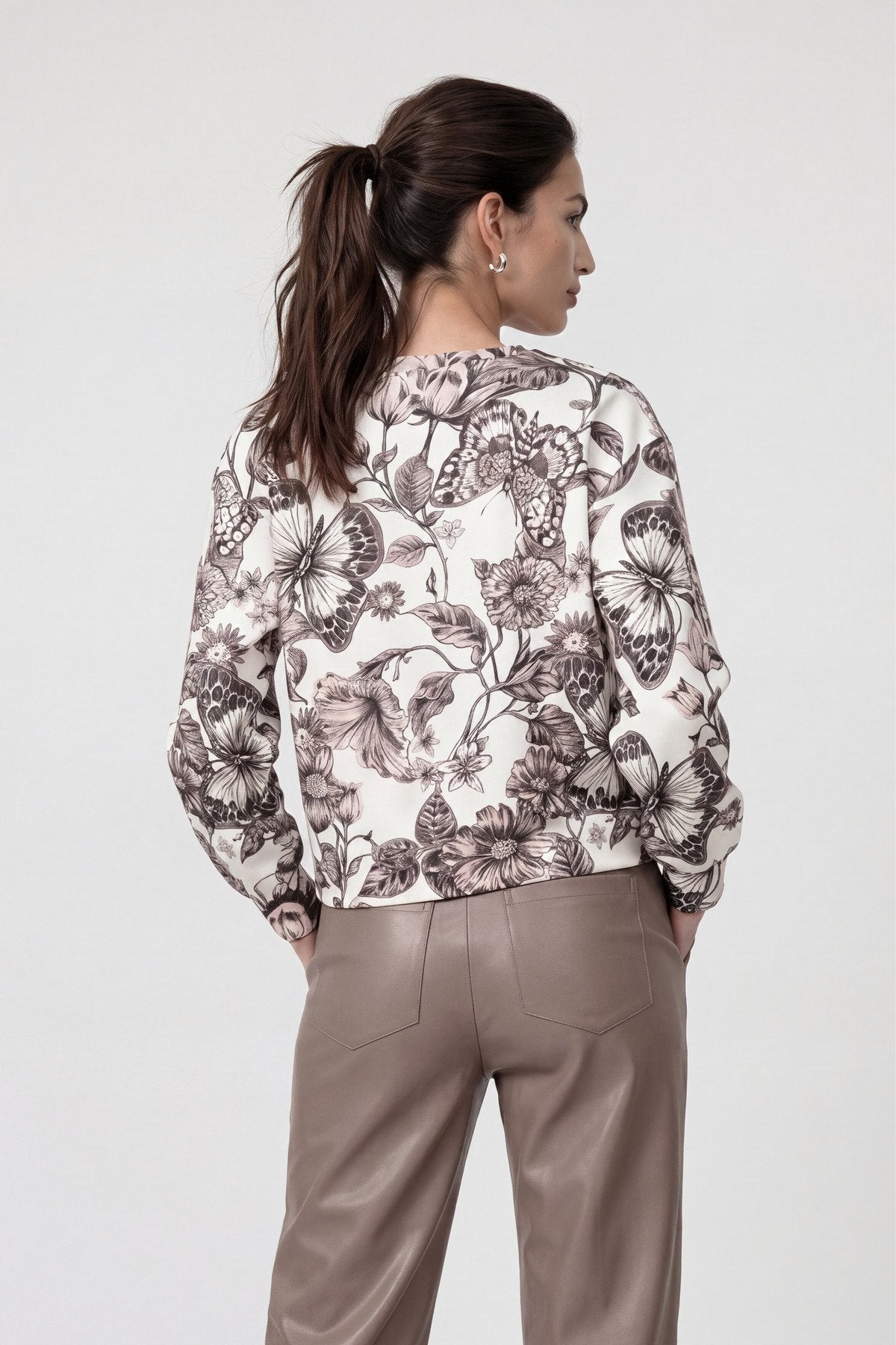 Sweatshirt mit Blumenmuster (Taupe Gemustert)