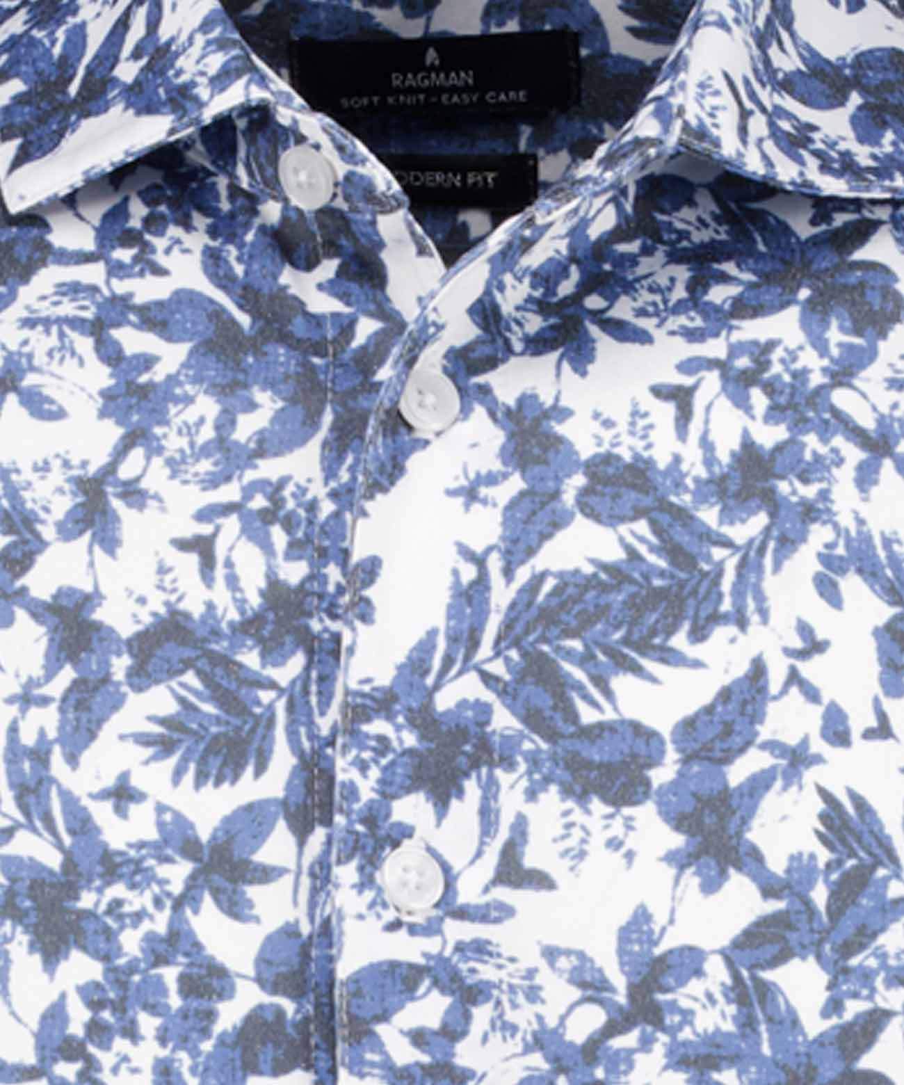Softknit-Hemd mit Print, kurzarm (Blau Mel)
