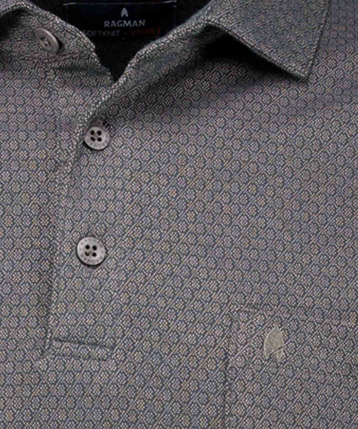 Softknit-Poloshirt Mini-Jacquard, Langarm (Sand)