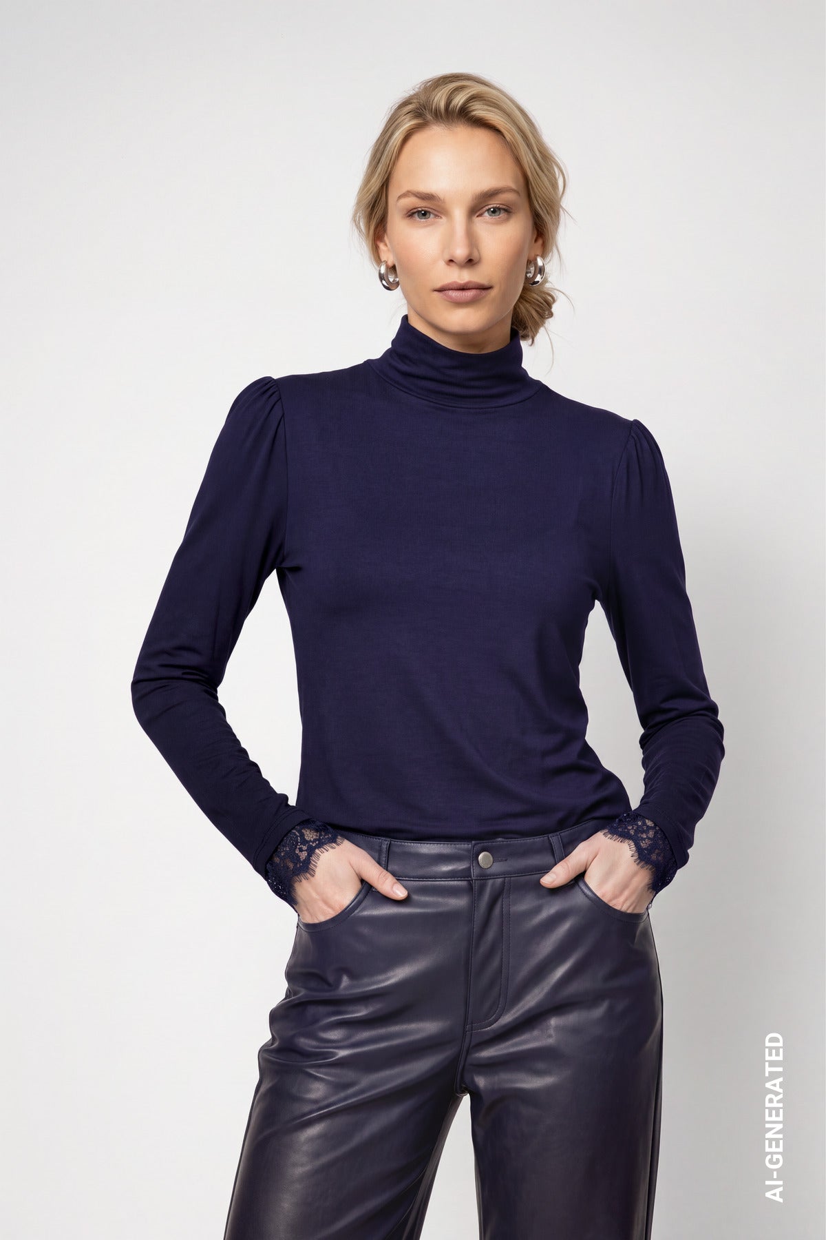 Rollkragenshirt mit Spitze (Dark Blue)