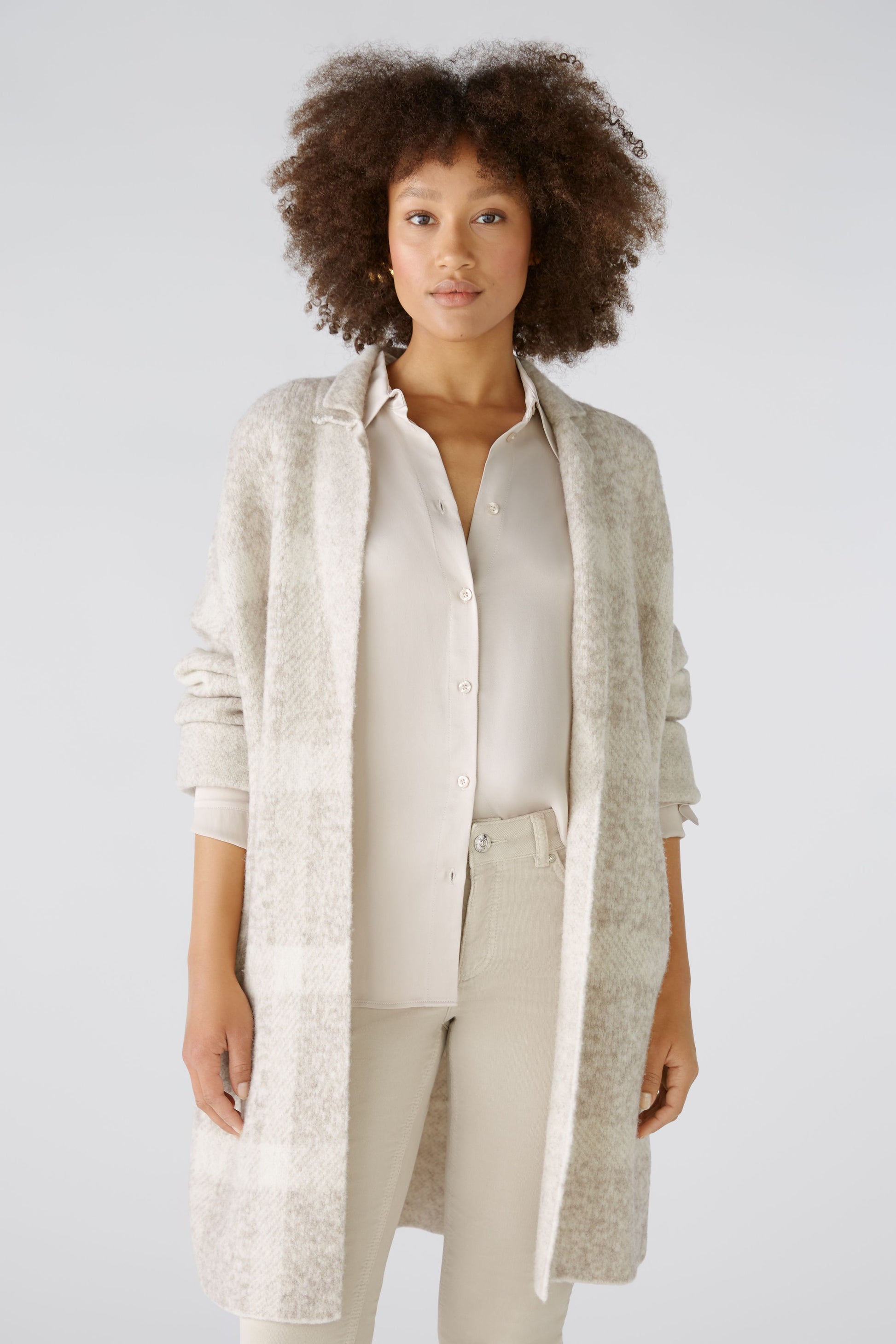 Strickmantel Wollmischung (Taupe White)