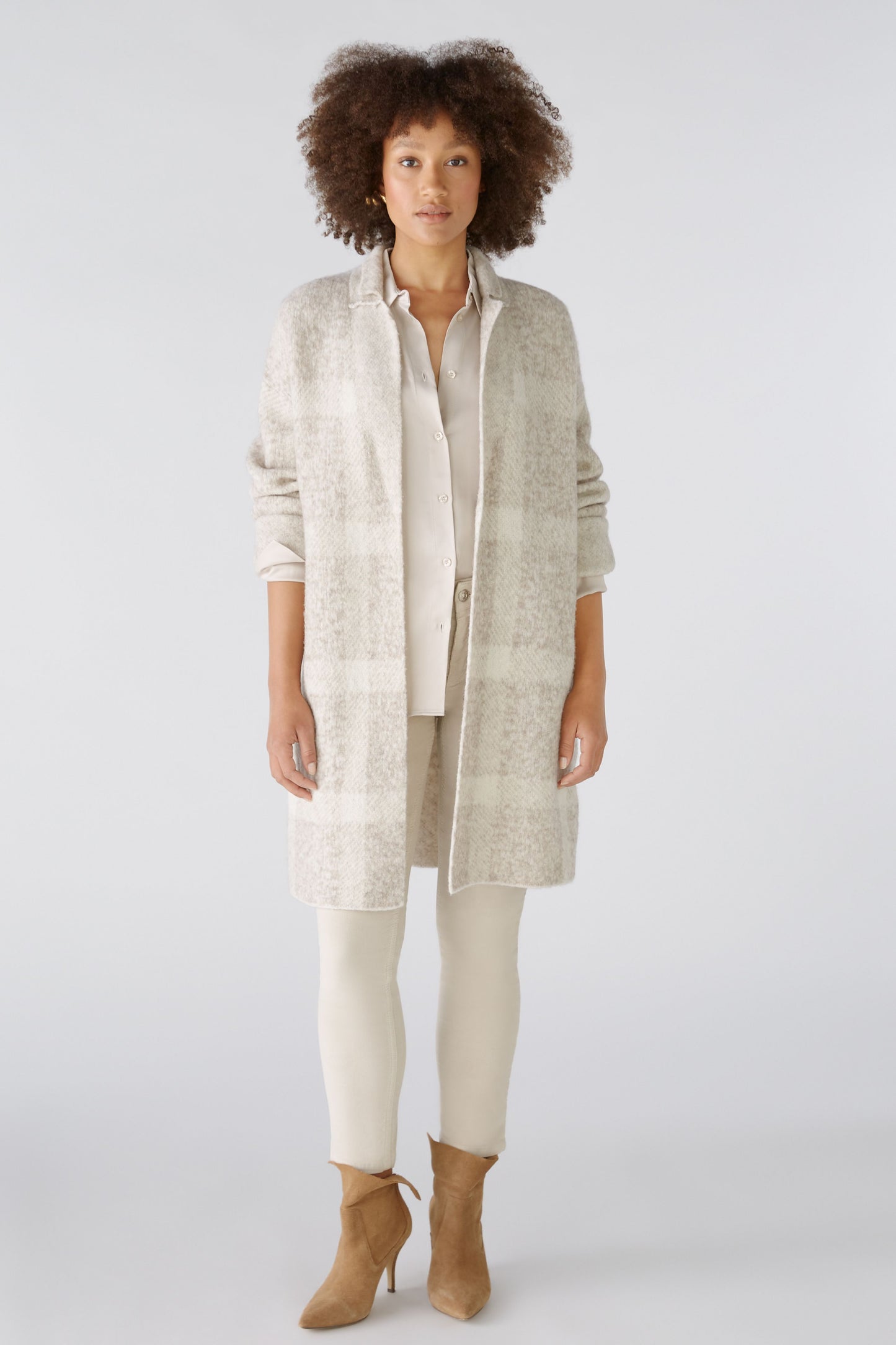 Strickmantel Wollmischung (Taupe White)