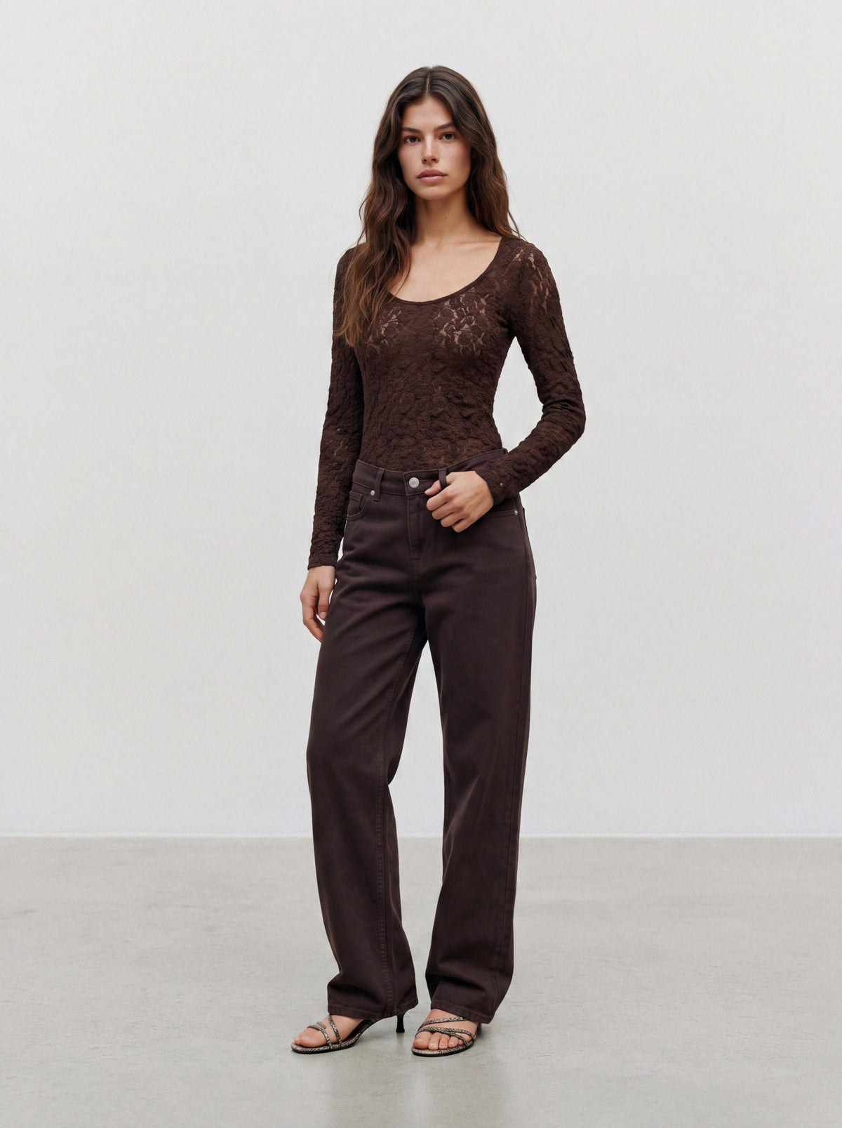 Vmflora Ls 2-way Lace Top Jrs Noos (Chocolate Tor)