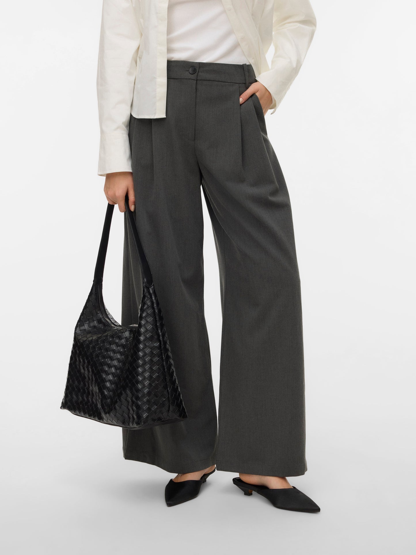 Vmstella Mw Wide Pleat Pant Noos (Dark Grey Mel)