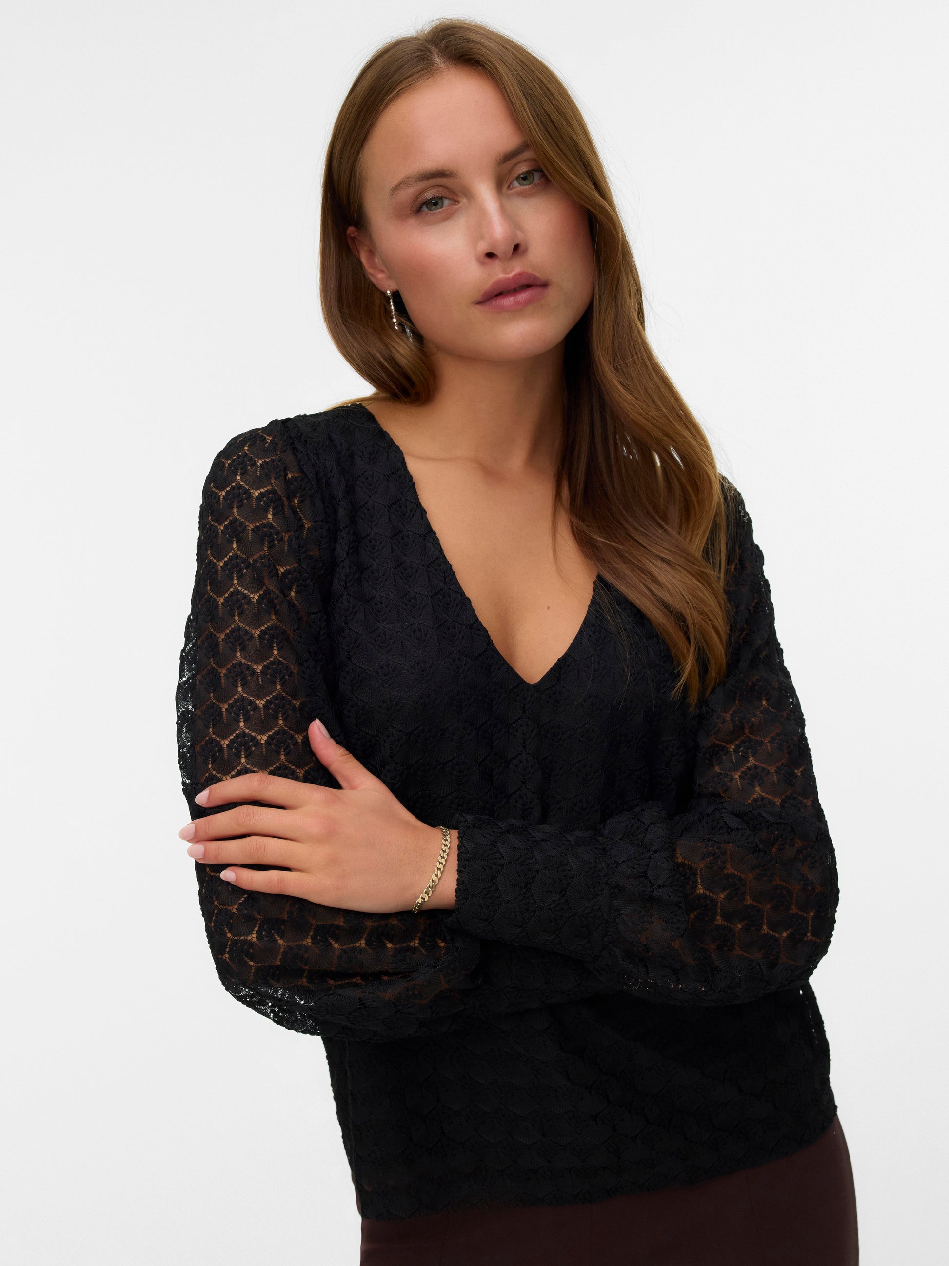 Vmbecca Ls V-neck Lace Top Jrs Noos (Black)
