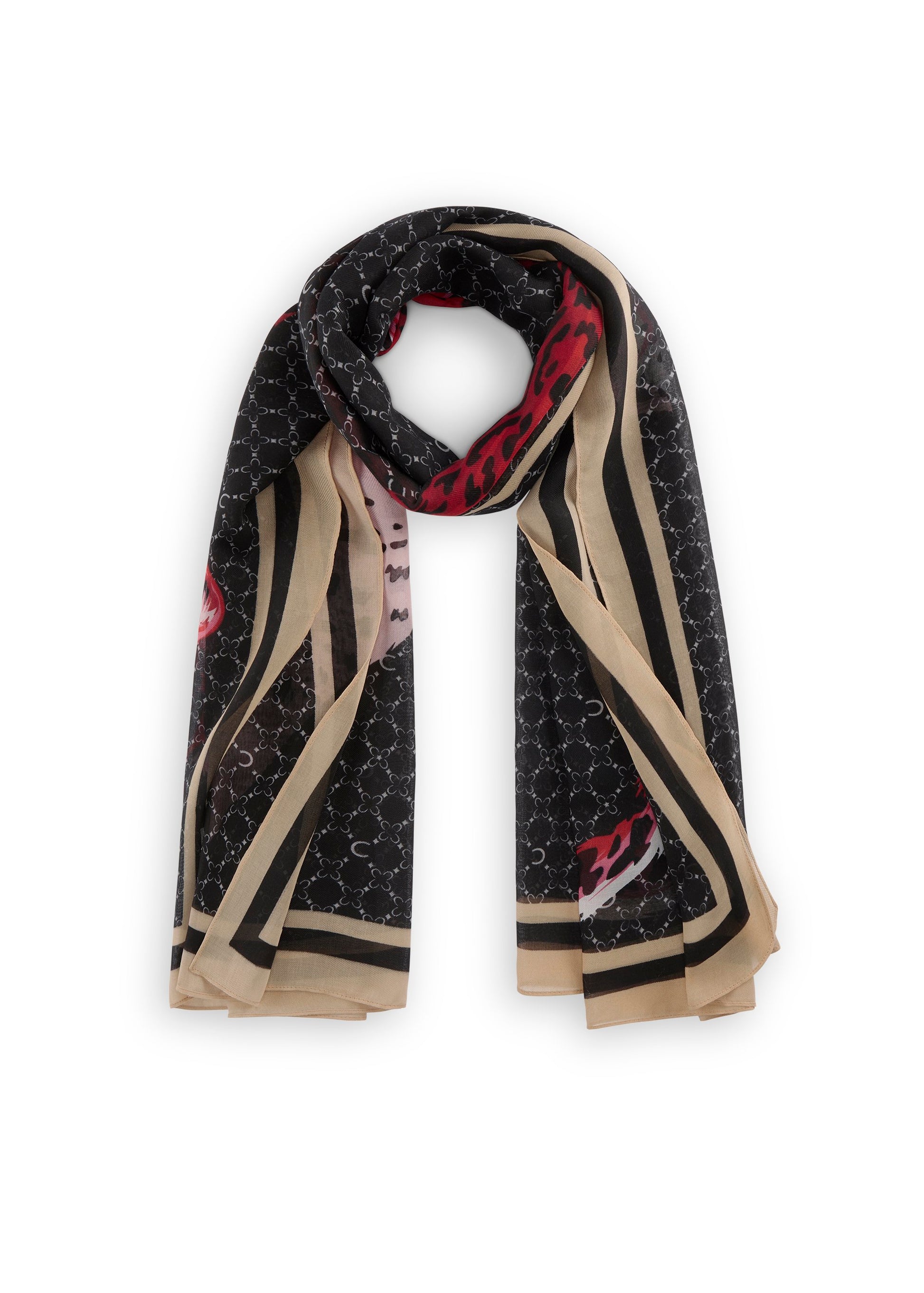 Schal aus recyceltem Polyester mit Monogramm-Muster und Leopard (Blk2 Schwarz)