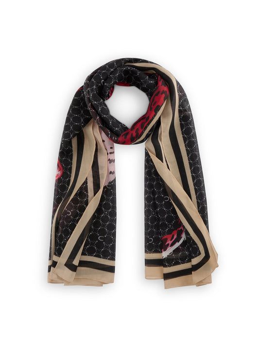 Schal aus recyceltem Polyester mit Monogramm-Muster und Leopard (Blk2 Schwarz)