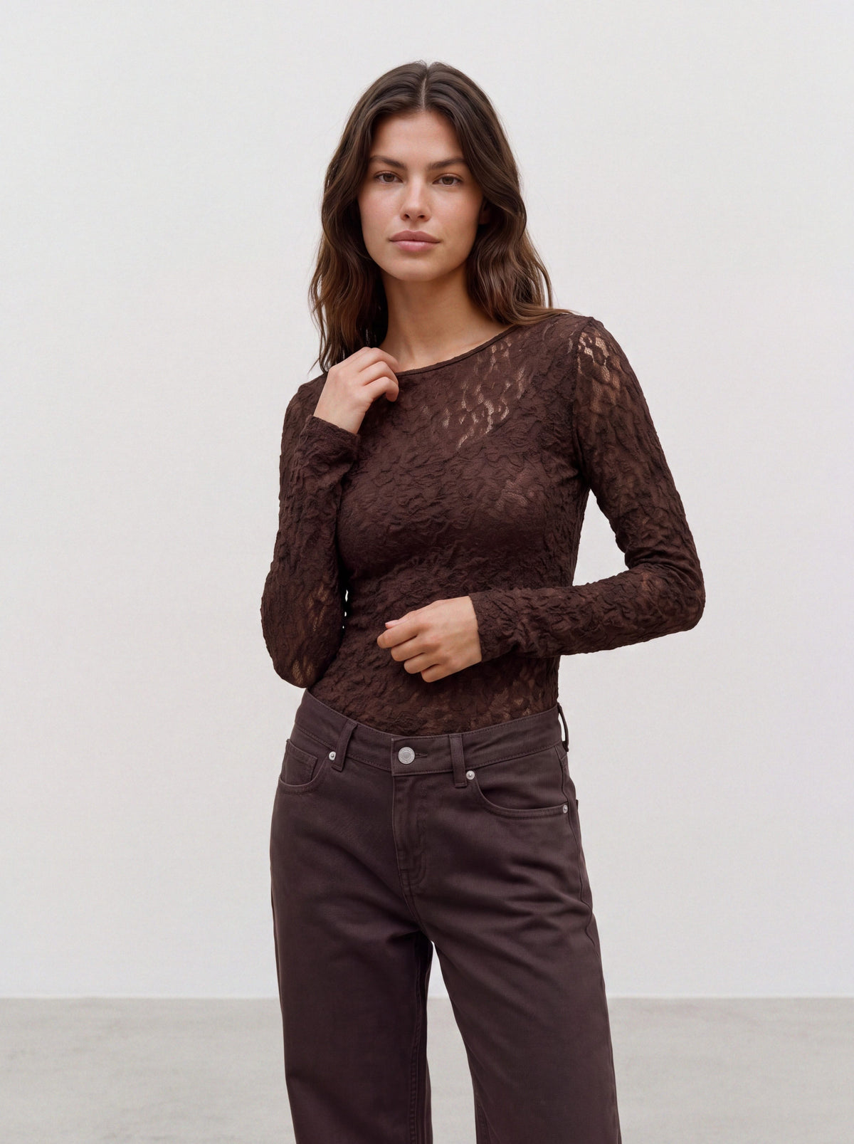 Vmflora Ls 2-way Lace Top Jrs Noos (Chocolate Tor)