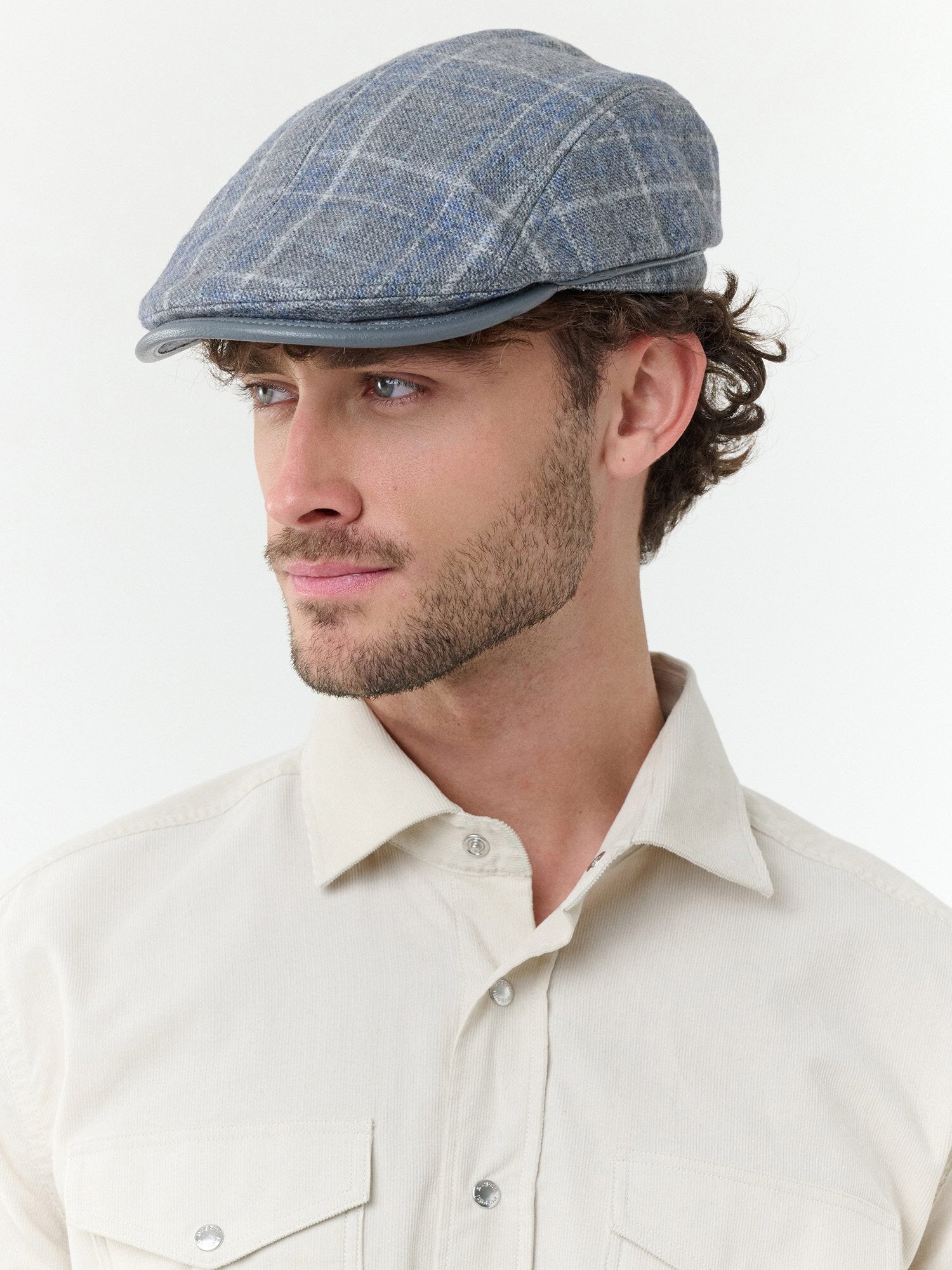 Schurwolle Kopfbedeckung Winddichte bugatti Flatcap mit Karo-Design und Ohrenklappen (Silver)