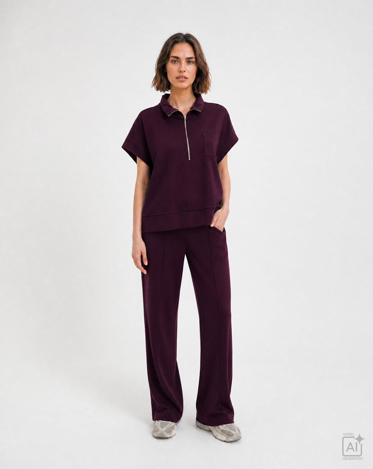 Fabric Mix Jacket (Plum)