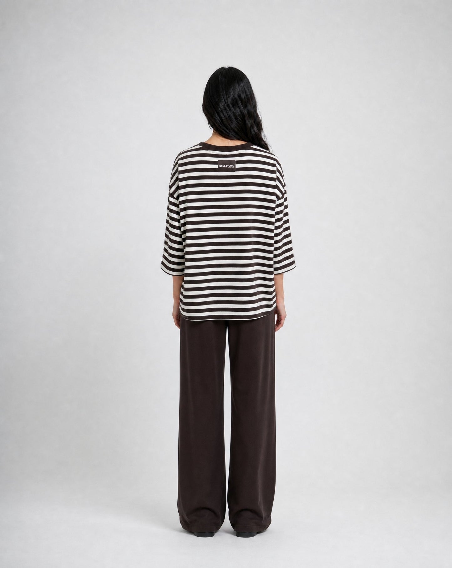 Relaxed Sweat Threequarter Sleeves Striped (Dark Choc)