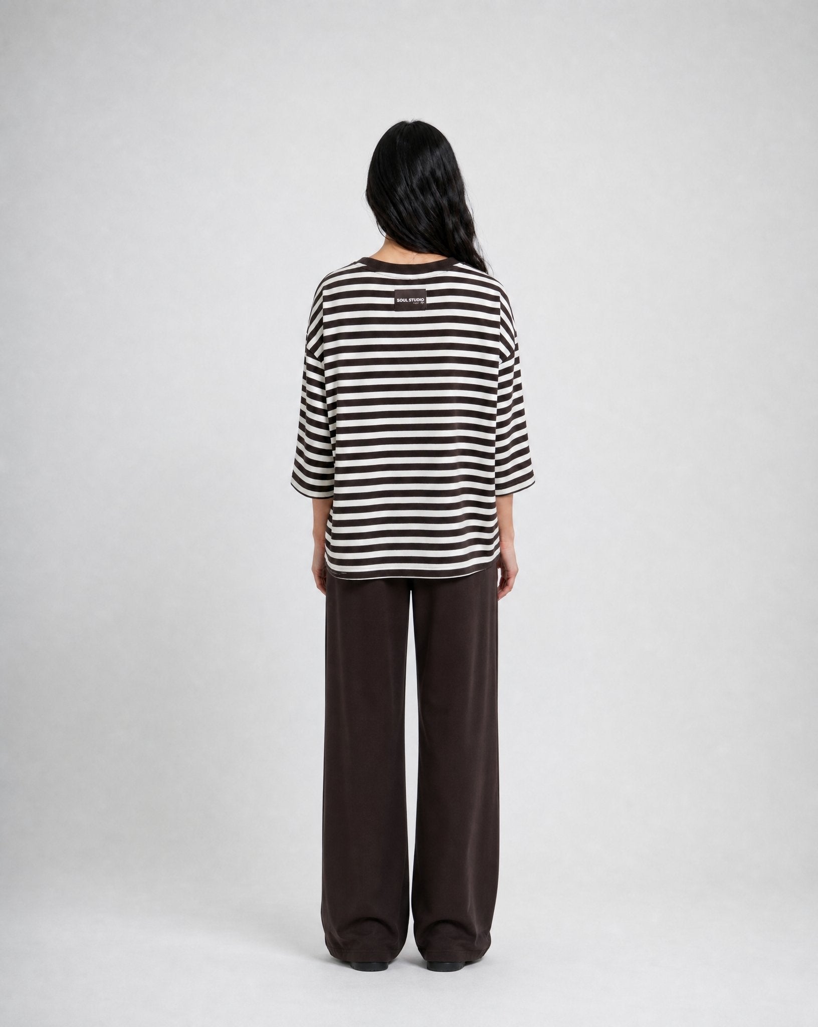 Relaxed Sweat Threequarter Sleeves Striped (Dark Choc)