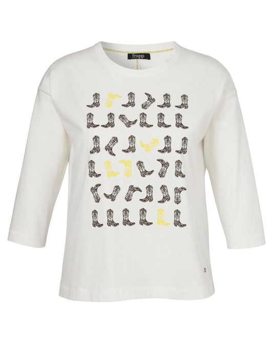 T-Shirt Rundhals 3/4 Arm Motiv (Offwhite Multico)