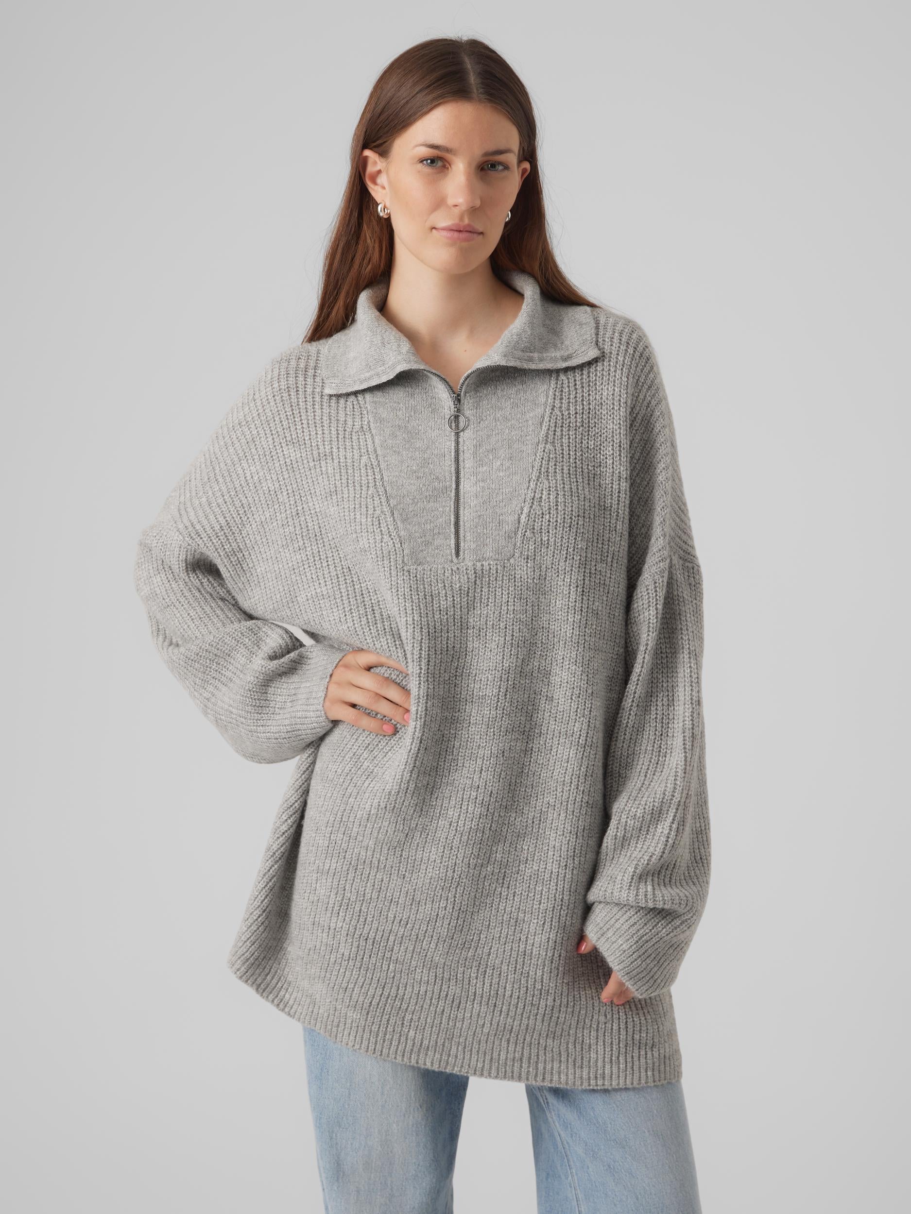 Vmpernilla Ls Highneck Zipper Pull Ga (Light Grey Me)