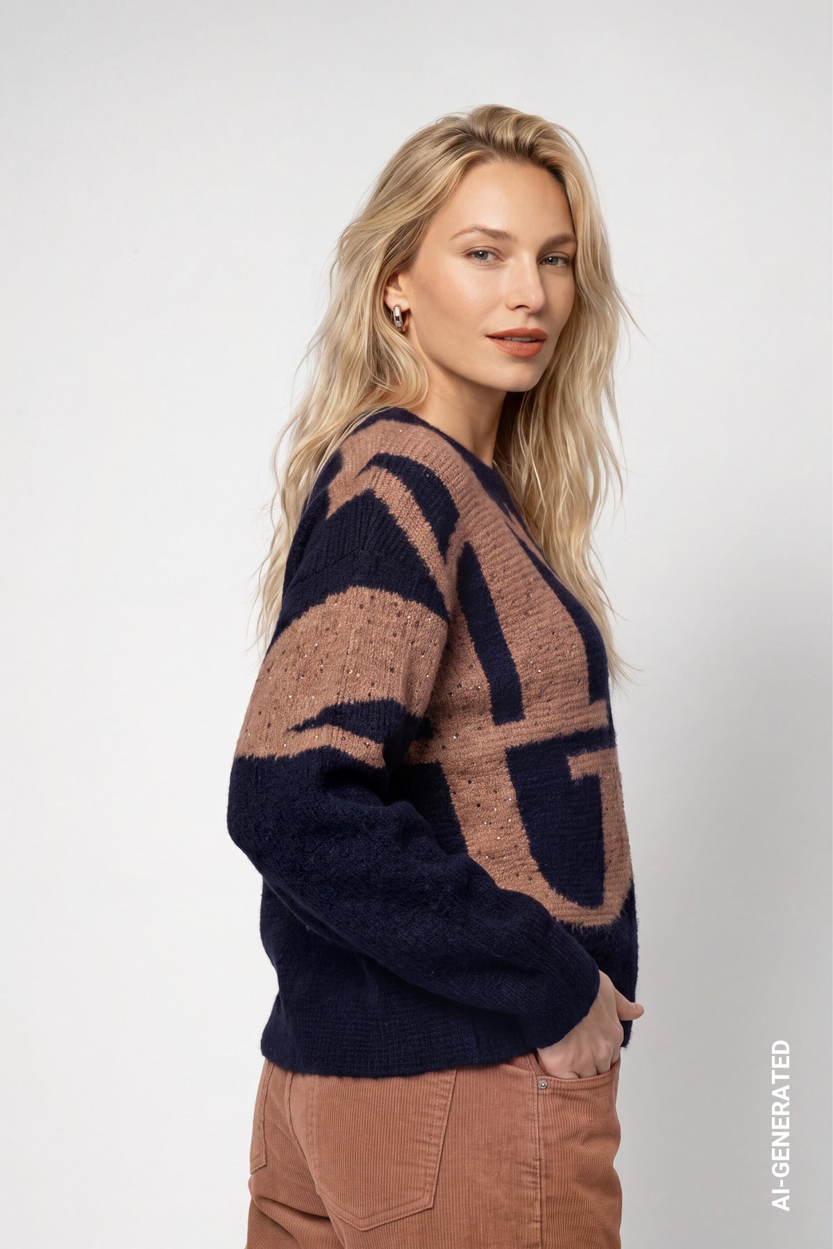 Strickpullover mit Buchstaben-Intarsie-Muster (Dark Blue)