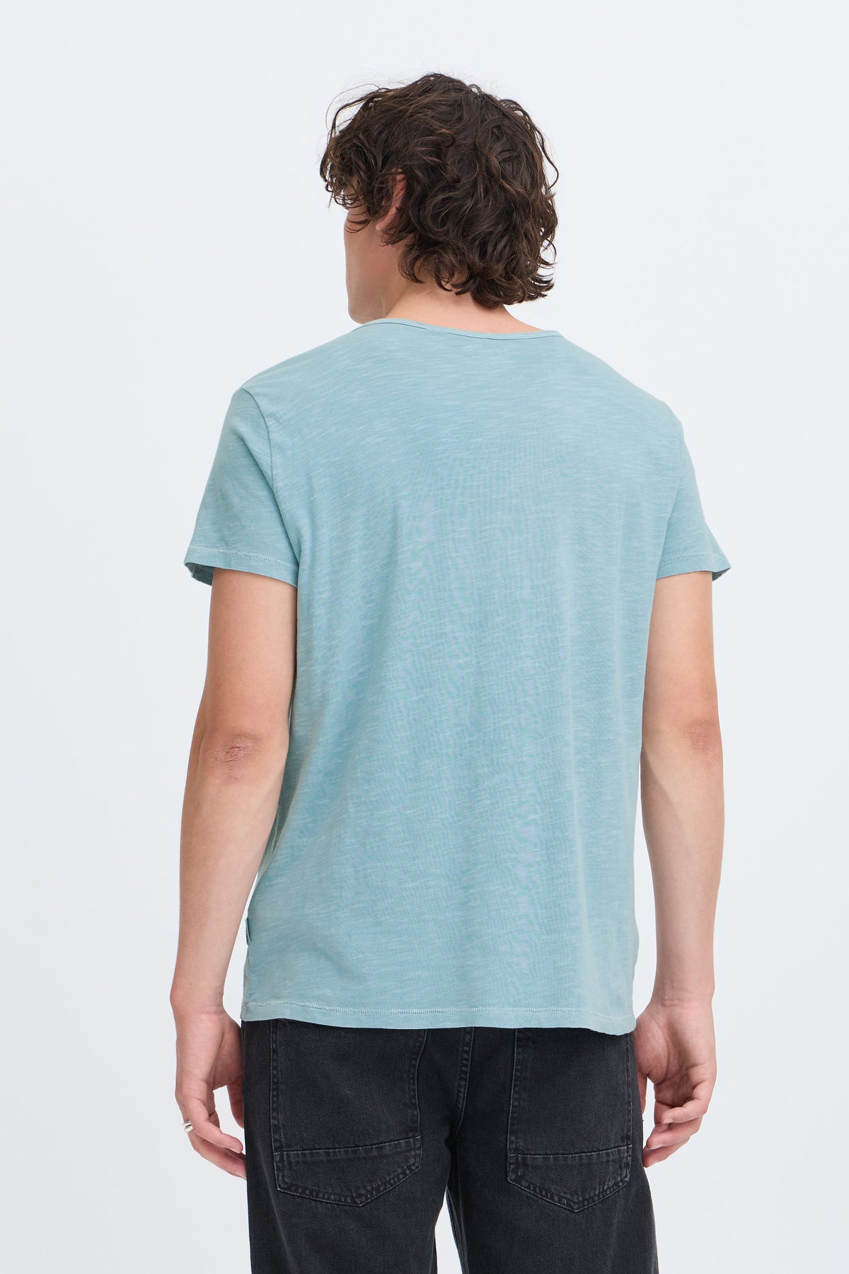 Bhaston Split Neck Tee (Dusty Blue)