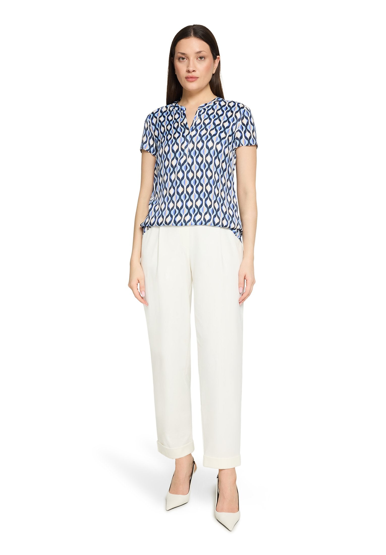Satin-Bluse (Blue/cream)