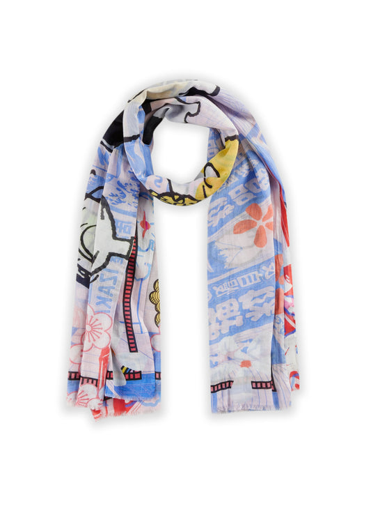 Schal aus Organic Cotton mit Peanuts-Muster (Blu2 Blau)